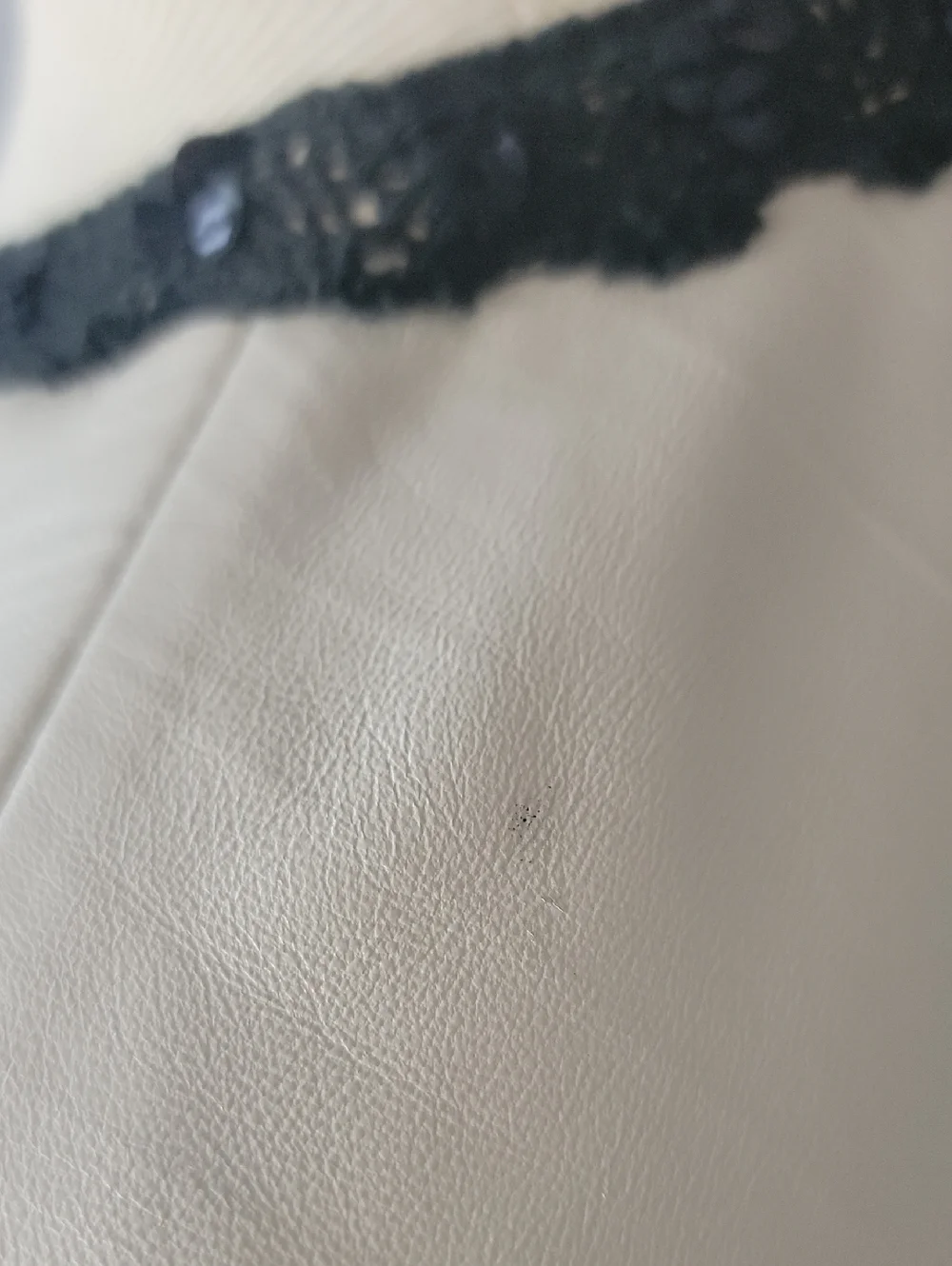 PAMELA DENNIS Cream White Black‎ Crochet Sequin Trim VTG Retro Leather Jacket M